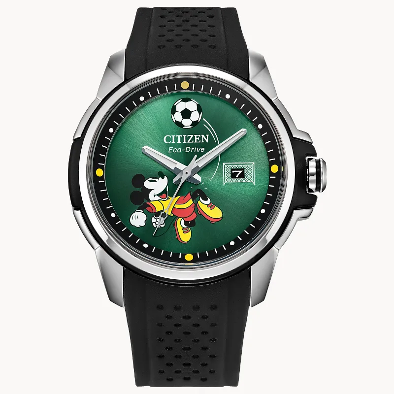 Mickey Mouse Goalie Green Dial Silicone Strap AW1656-08W | CITIZEN Mickey Mouse Goalie Green Dial Silicone Strap AW1656-08W | CITIZEN